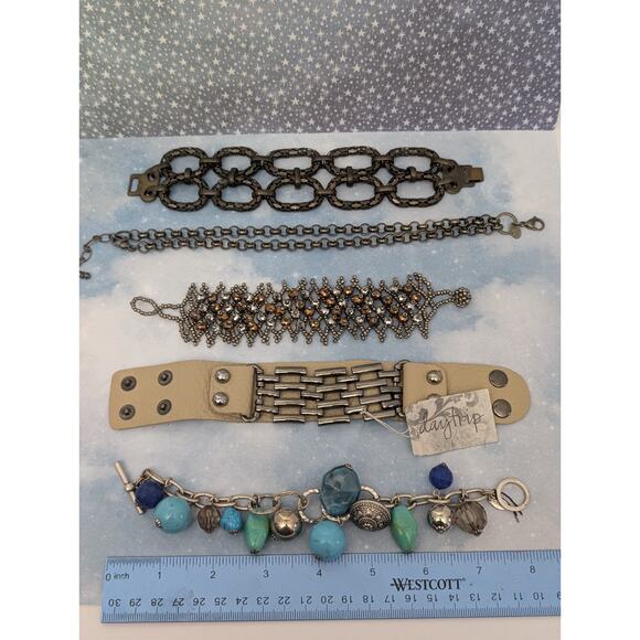 Boho Charm Bracelet Lot 5 Rhinestone Chain Turquoise Blue Women Jewelry - Picture 7 of 7